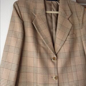 Brooks and Brothers Prince Of Whales Checks Wool Tan Women's Blazer size 8